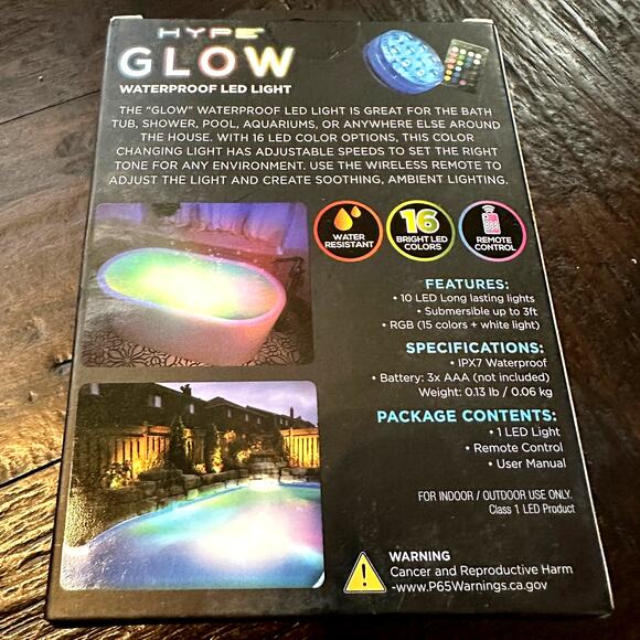 Hype Glow Waterproof LED Light Remote Control 16 Colors Pool Bath Tub Light - Picture 2 of 2